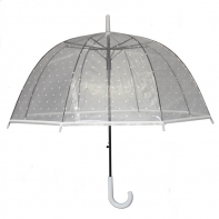 Głęboka duża automatyczna parasolka przezroczysta w grochy, biała