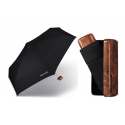 Lekka, parasolka męska Pierre Cardin w praktycznym etui, czarna z brązową rączką