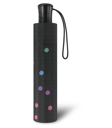 Automatyczna parasolka Happy Rain, czarna w tęczowe groszki 