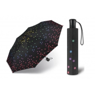 Automatyczna parasolka Happy Rain, czarna w tęczowe groszki 