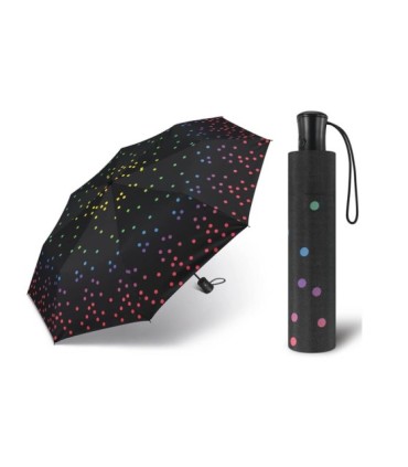 Automatyczna parasolka Happy Rain, czarna w tęczowe groszki 