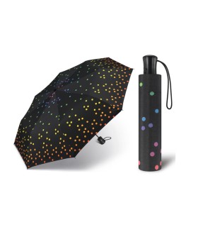 Automatyczna parasolka Happy Rain, czarna w tęczowe kropki