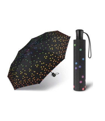 Automatyczna parasolka Happy Rain, czarna w tęczowe kropki