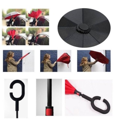 Parasol odwrócony "Revers" z podwójnym materiałem BORDOWY