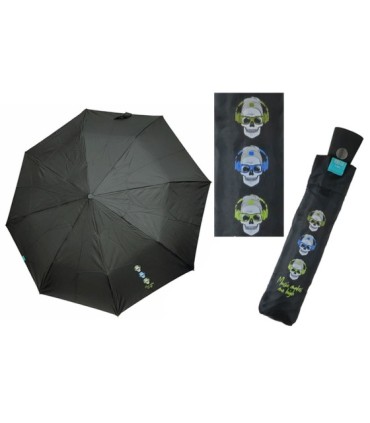 Automatyczna parasolka damska Perletti, CZARNA w CZASZKI