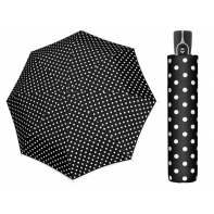Mocna AUTOMATYCZNA damska parasolka Doppler, czarna w białe grochy