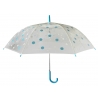 Przezroczysta parasolka w biało-błękitne grochy