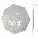 Przezroczysta parasolka w białe grochy