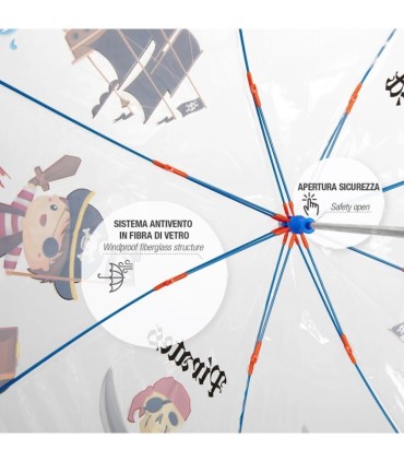 Parasolka dziecięca przezroczysta Perletti z odblaskową lamówką - pirat