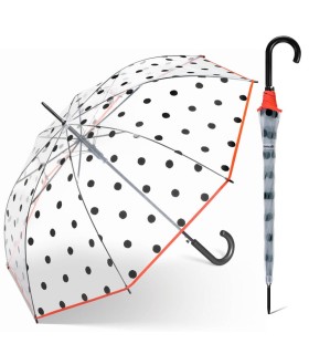 Automatyczna parasolka Happy Rain, przezroczysta, Czarne Kropki