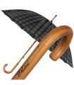 Elegancki, mocny parasol męski IMPLIVA 16 paneli, drewniana rączka, szary w kratę