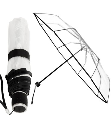 Składana krótka przezroczysta transparentna parasolka, 24 cm
