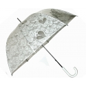 Głęboka przezroczysta parasolka damska, biała koronka