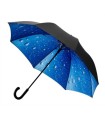 Parasol męski IMPLIVA mocny z podwójnym materiałem: czarny i niebieski w krople
