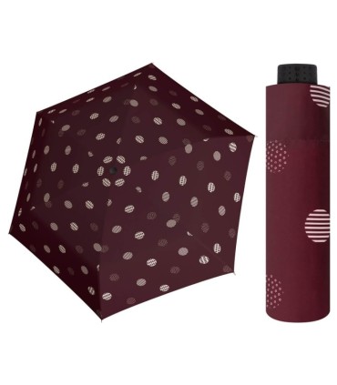 NAJLŻEJSZA 140 g parasolka damska Doppler  Fiber Havanna bordowa w groszki