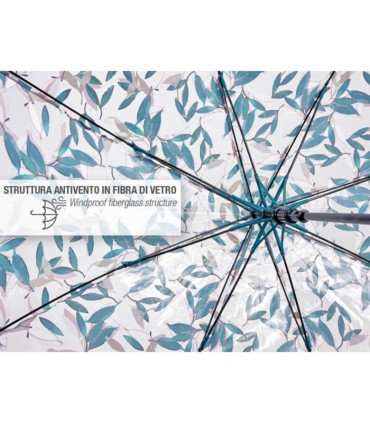 Głęboka parasolka damska Perletti przezroczysta w listki