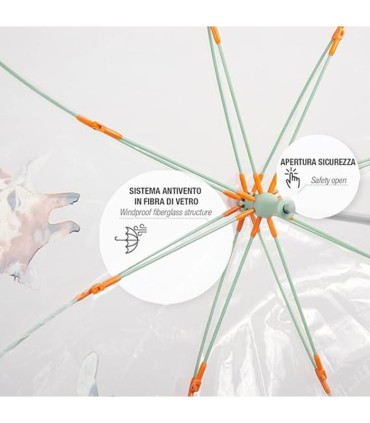 Głęboka parasolka damska Perletti przezroczysta ZWIERZĘTA SAFARI