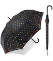 Automatyczna parasolka damska Benetton wzór kolorowe groszki, czarna