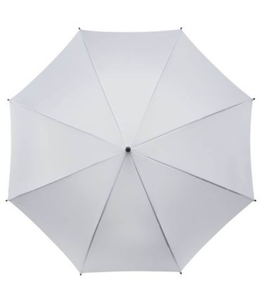 Bardzo duża parasolka w kolorze białym, z rączką stylizowaną na drewno