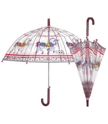 Automatyczna parasolka dziecięca przezroczysta głęboka PERLETTI karuzela koniki