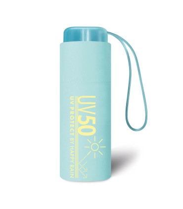 Parasolka przeciwsłoneczna  UV SPF 50 i przeciwdeszczowa Happy Rain, kieszonkowa 16 cm błękitna