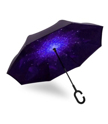 Parasol odwrócony Revers Galaxy z podwójnym materiałem wzorzysty