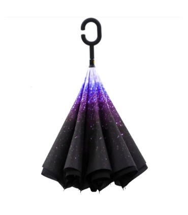 Parasol odwrócony Revers Galaxy z podwójnym materiałem wzorzysty