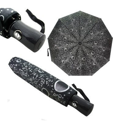 Otwierana i zamykana automatycznie parasolka damska Tiros – Srebrne Krople, czarna