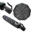 Otwierana i zamykana automatycznie parasolka damska Tiross – Srebrne Krople, czarna