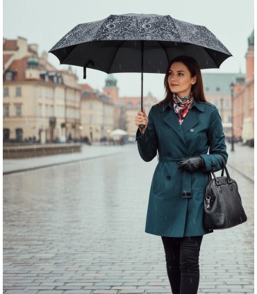 Otwierana i zamykana automatycznie parasolka damska Tiros – Srebrne Krople, czarna