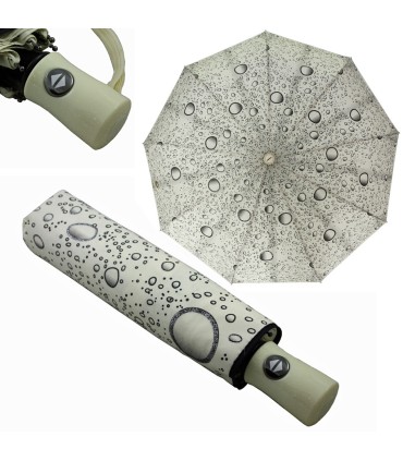 Otwierana i zamykana automatycznie parasolka damska Tiross – Srebrne Krople, ecru