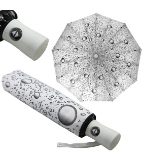 Otwierana i zamykana automatycznie parasolka damska Tiross – Srebrne Krople, biała