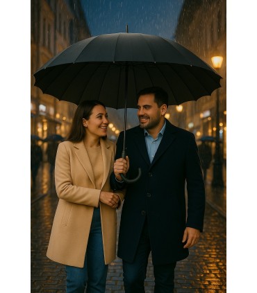 Mocny olbrzymi parasol męski XXL 130CM 16-drutowy, CZARNY