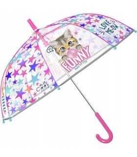 Głęboka bezpieczna parasolka dziecięca PERLETTI przezroczysta KOTKI