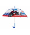 Głęboka bezpieczna parasolka dziecięca PERLETTI przezroczysta MOTOCYKLE