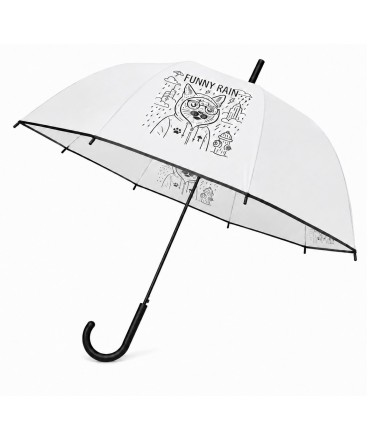 PARASOLKA DŁUGA AUTOMATYCZNA 98 CM, MLECZNA, FUNNY RAIN KOT