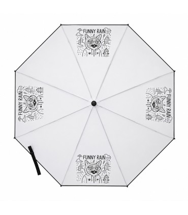 PARASOLKA DŁUGA AUTOMATYCZNA 98 CM, MLECZNA, FUNNY RAIN KOT