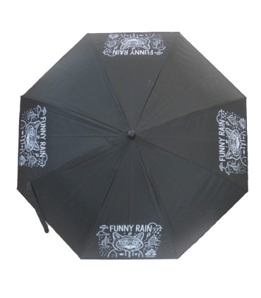 PARASOLKA DŁUGA AUTOMATYCZNA 98 CM, CZARNA, FUNNY RAIN KOT