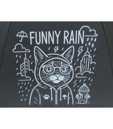 PARASOLKA DŁUGA AUTOMATYCZNA 98 CM, CZARNA, FUNNY RAIN KOT