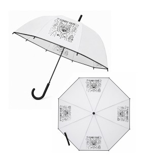 PARASOLKA DŁUGA AUTOMATYCZNA 98 CM, MLECZNA, FUNNY RAIN KOT