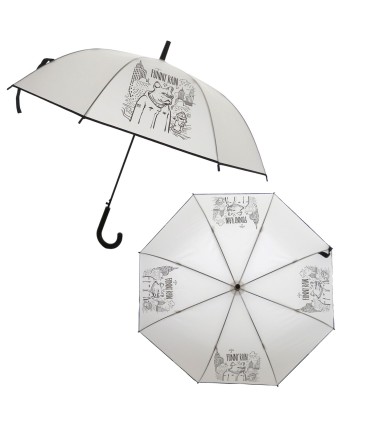 PARASOLKA DŁUGA AUTOMATYCZNA 98 CM, MLECZNA, FUNNY RAIN KOT