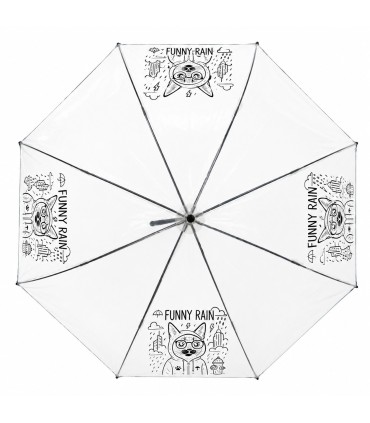 PARASOLKA DŁUGA AUTOMATYCZNA 98 CM, przezroczysta, FUNNY RAIN KOT