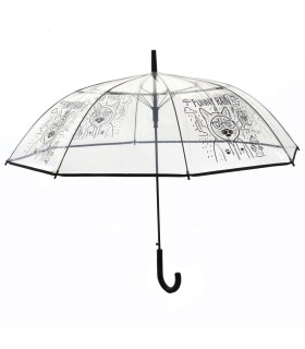PARASOLKA DŁUGA AUTOMATYCZNA 98 CM, przezroczysta, FUNNY RAIN KOT