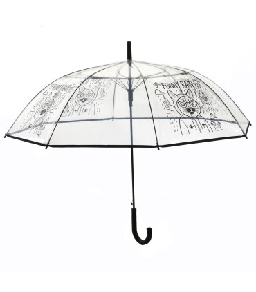 PARASOLKA DŁUGA AUTOMATYCZNA 98 CM, przezroczysta, FUNNY RAIN KOT