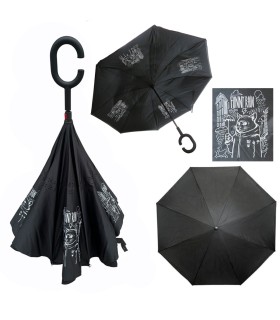 Parasol odwrócony REVERSE z podwójnym materiałem Funny Rain - kot, 108 cm
